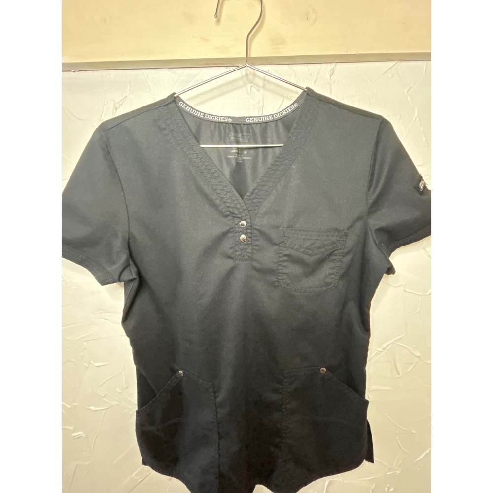 Dickies‎ Women's Black V-Neck Scrub Top Uniform Pocketed Medical Apparel
